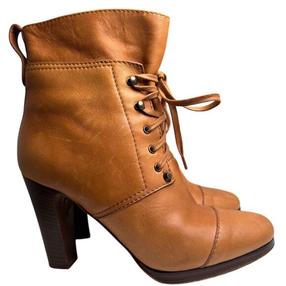Vtg J Crew Leather LaceUp Heeled Ankle Booties Women Sz 7.5 Italian Made Granny - Picture 13 of 16
